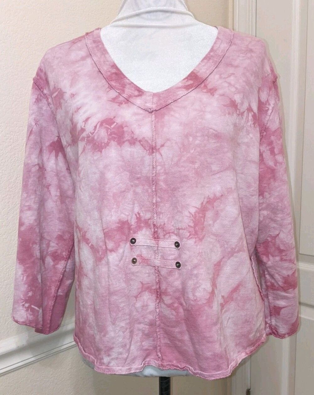 Produce Company Tie Dye Abstract Floral Sweatshirt Short Artsy Boho Hippie XL